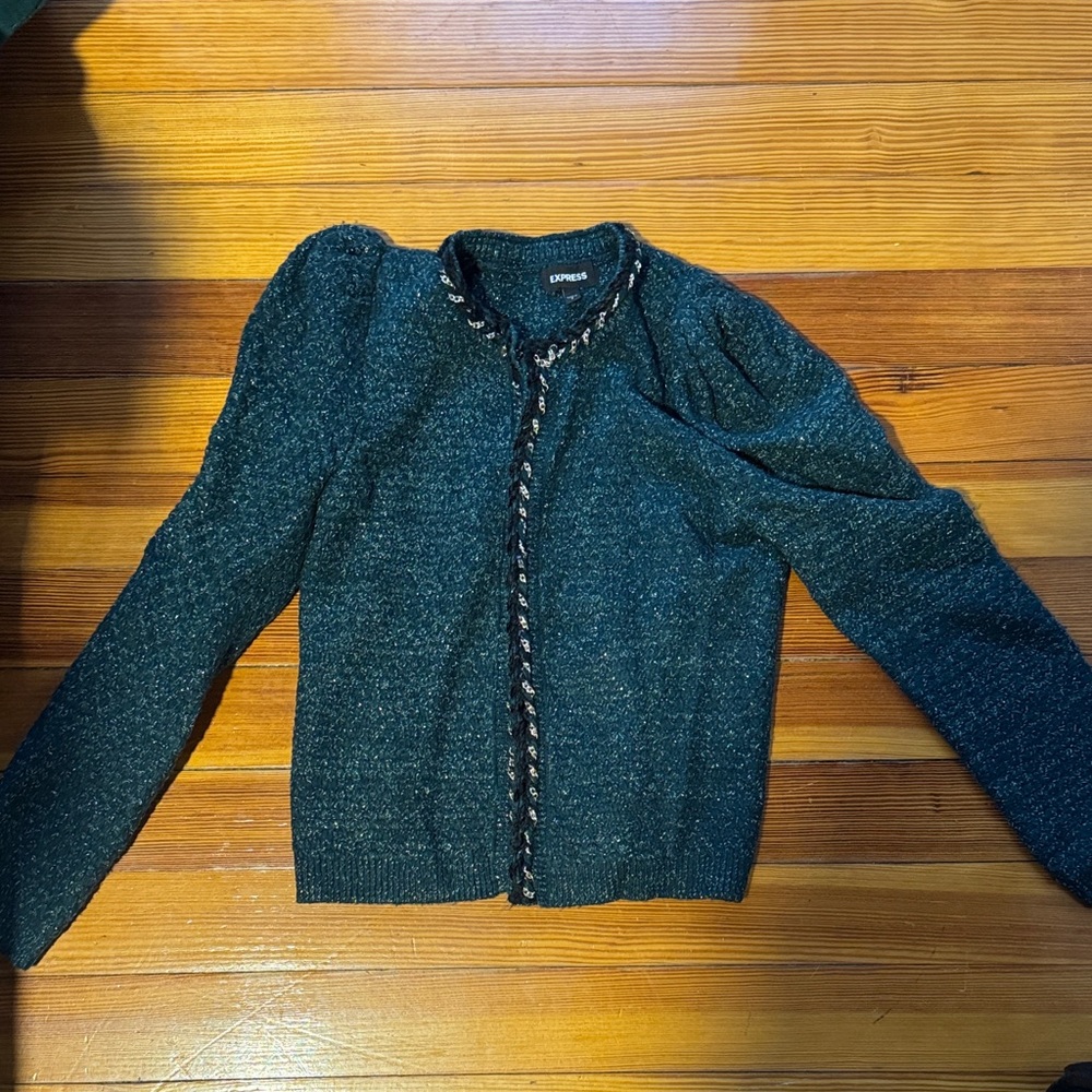Express Dark Green Cardigan with Black Accents